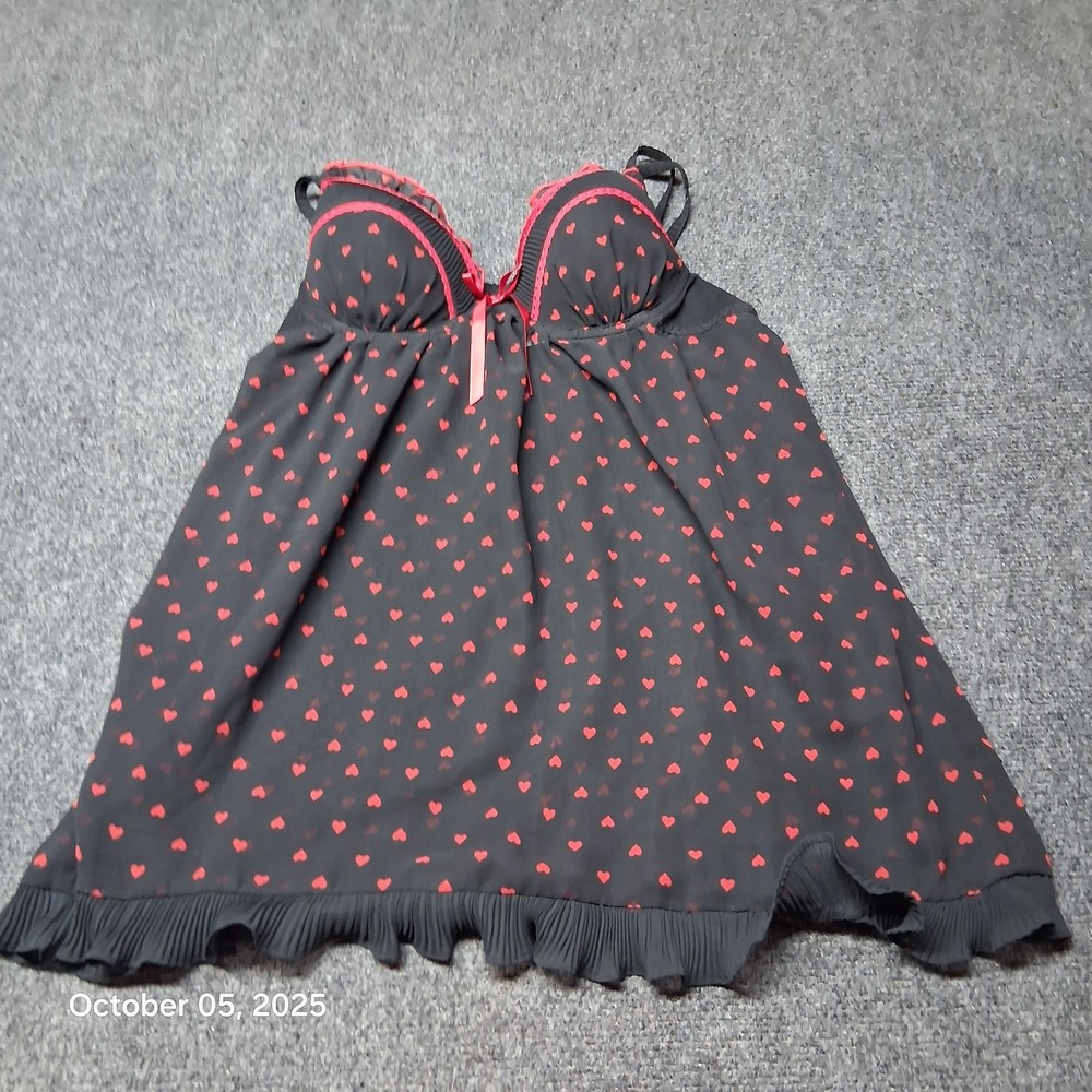Gilligan &‎ O'Malley Sleepwear Sexy Night Shirt With Hearts Black Size Medium